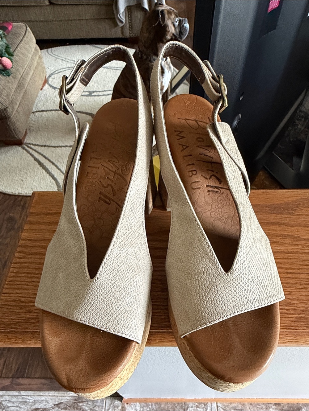 Blowfish Beige Slingback Wedge Sandals